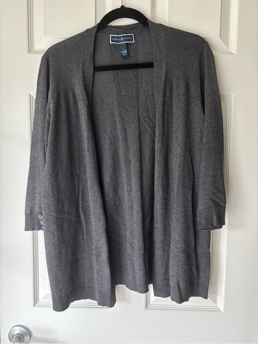 Karen Scott Heather Gray Open-Front Ribbed Cardigan